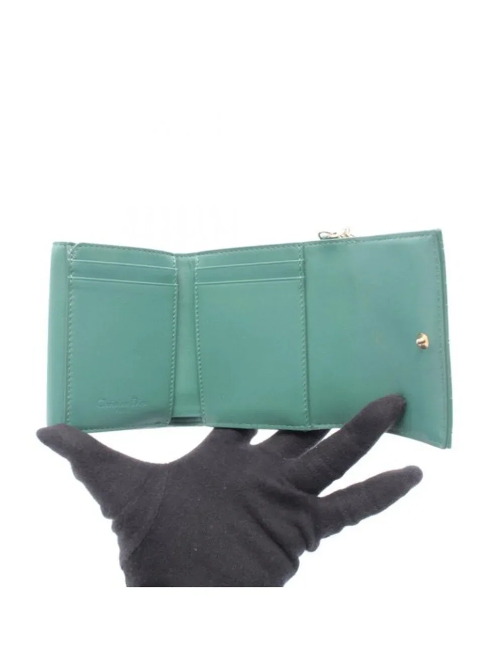 Dior Trifold Wallet Lady Lotus Blue Green Patent Leather Handbag